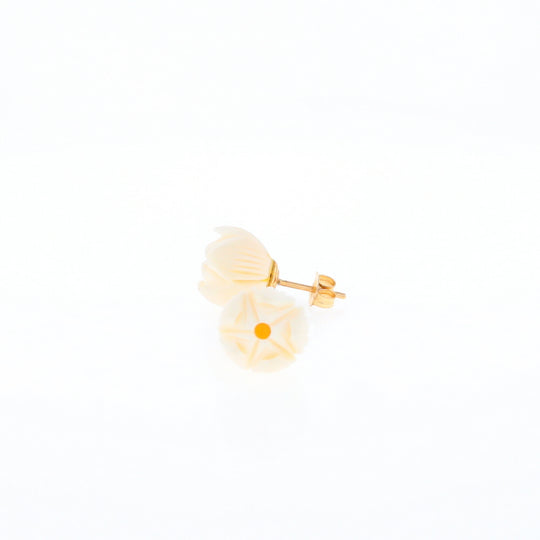 Carved Ivory Flower Stud Earrings