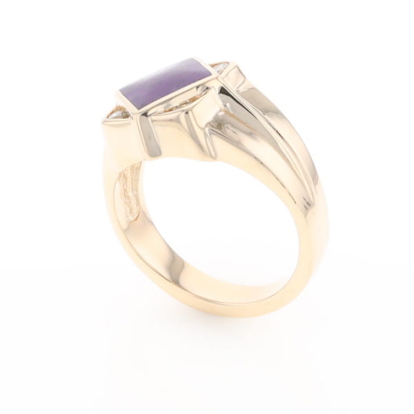 Natural Sugilite ring diamond shape inlaid design with .16ctw round diamonds