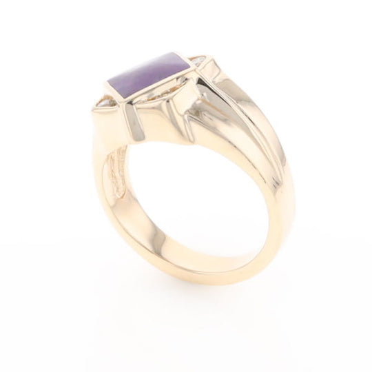 Natural Sugilite ring diamond shape inlaid design with .16ctw round diamonds