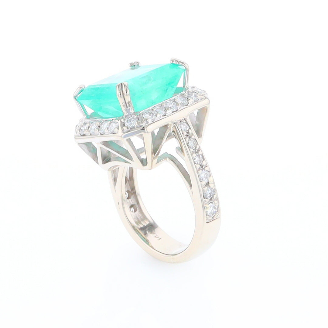 5.25ct Emerald Ring with Diamond Halo