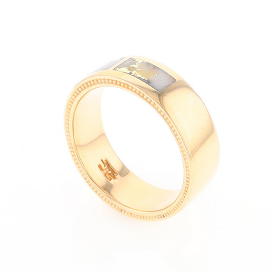 Gold Quartz Ring 3 Section Rectangle Inlaid Band with Milgrain Design