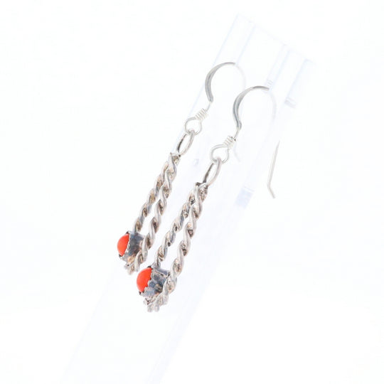 Native American Tear Drop Twist Coral Earrings