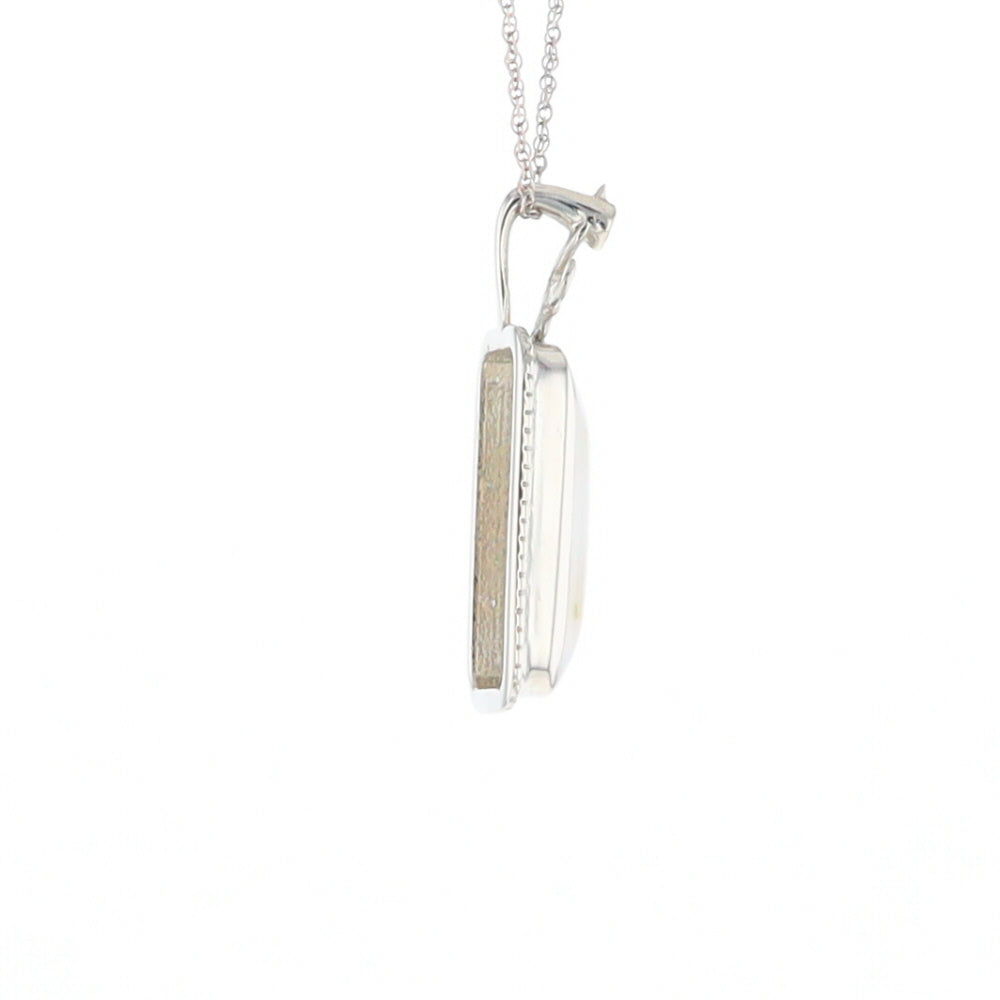 Gold Quartz Necklace, Rectangle Inlaid Fleur De Lis Design with .02ctw Diamond Pendant