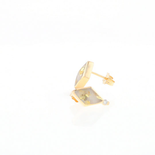 Diamond-Shaped Gold Quartz Inlaid Earrings - G2