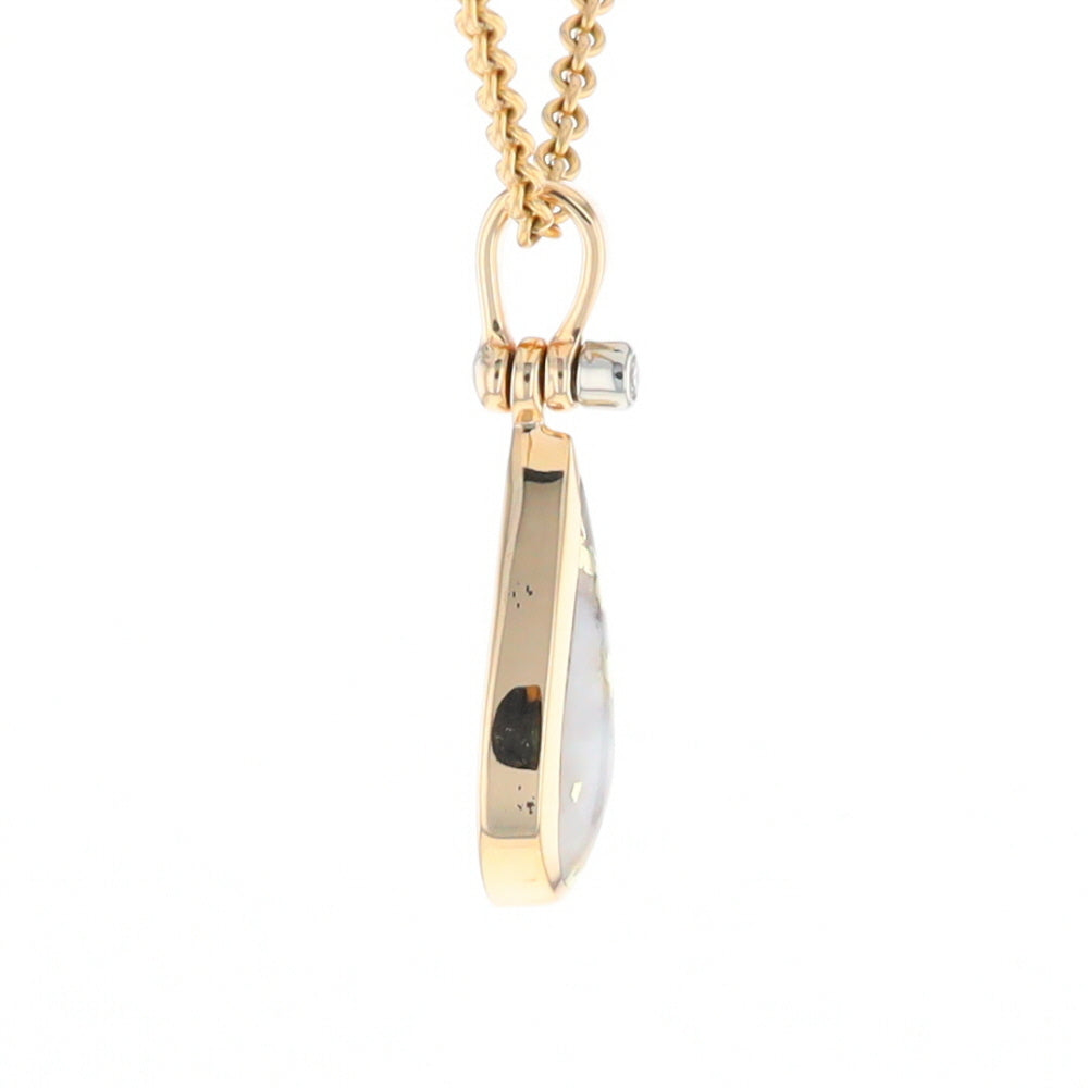 Gold Quartz Necklace Tear Drop Inlaid Pendant with .02ct Diamond