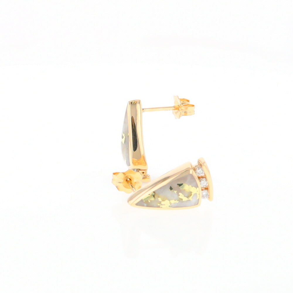G1 Gold Quartz Earrings Triangle Shape Inlaid Design with .12ctw Diamonds