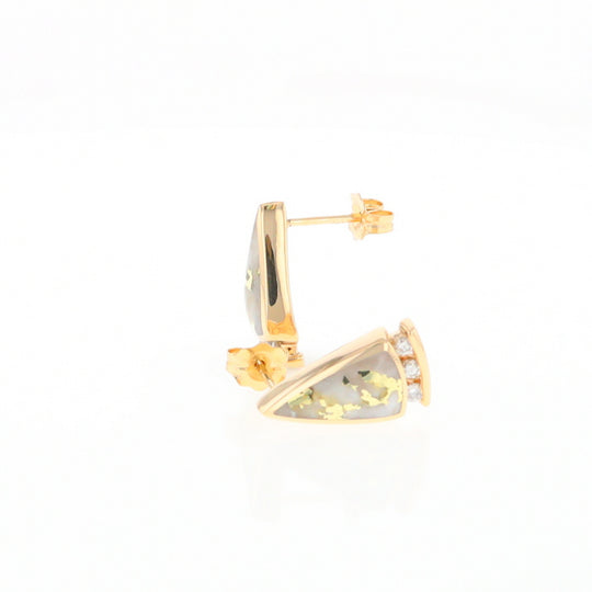 G1 Gold Quartz Earrings Triangle Shape Inlaid Design with .12ctw Diamonds