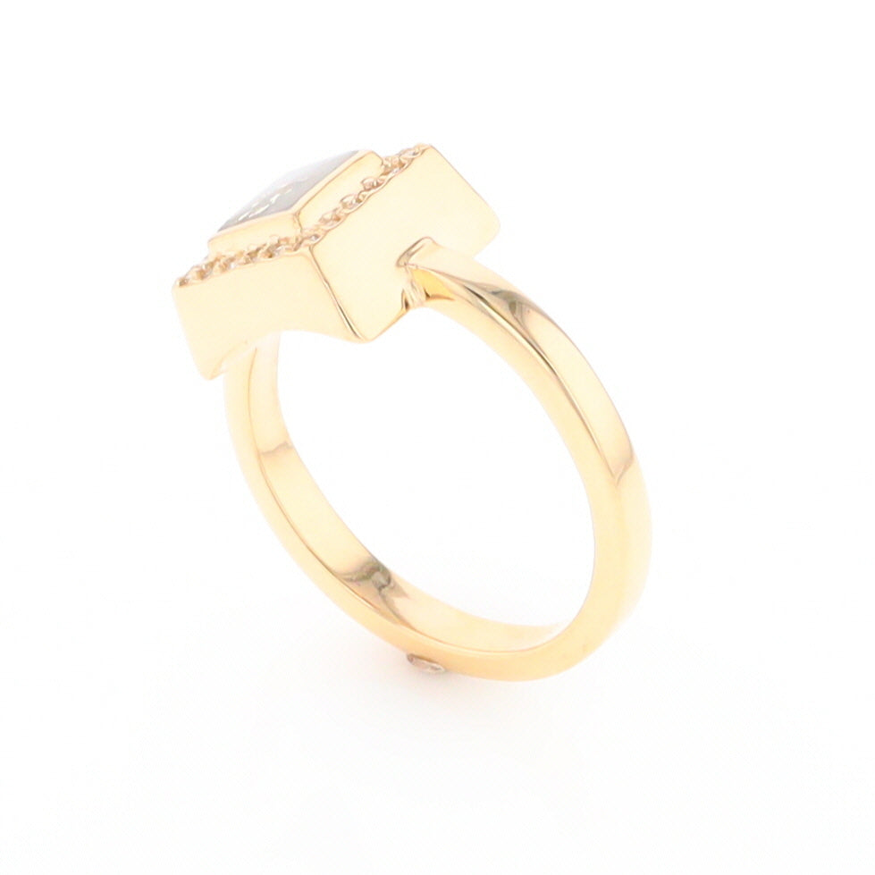 Gold Quartz Ring Square Inlaid Halo .14ctw Diamonds Design