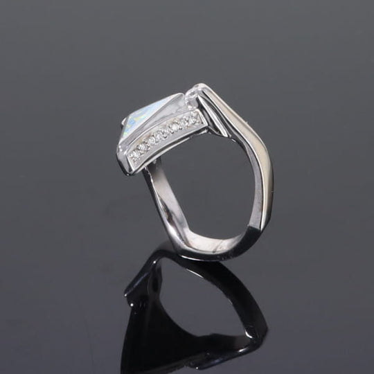 Opal Rings Triangle Inlaid Design with .31ctw Round Diamonds