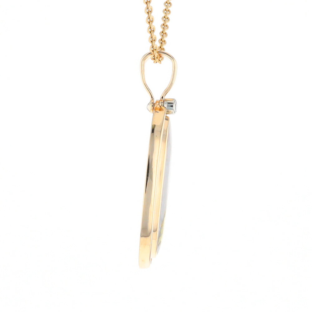 Gold Quartz Necklace .54ctw Halo Diamond Oval Inlaid Pendant