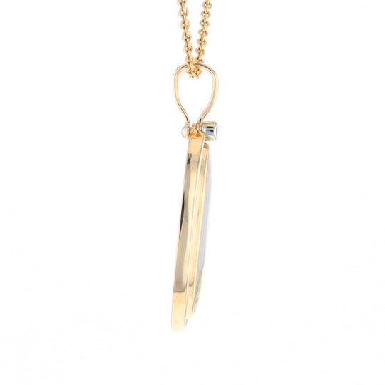 Gold Quartz Necklace .54ctw Halo Diamond Oval Inlaid Pendant