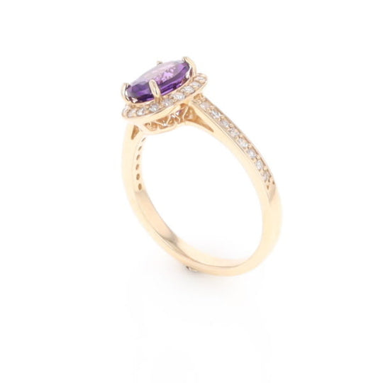 Oval Amethyst with Diamond Halo Ring