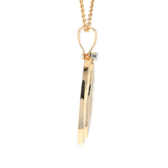 Gold Quartz Necklace .54ctw Halo Diamond Oval Inlaid Pendant