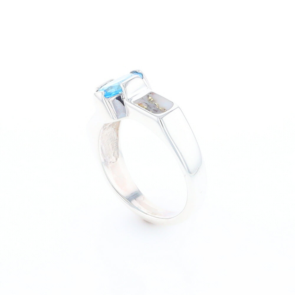 Sterling Silver Gold Quartz Inlaid Oval Blue Topaz Ring - G3