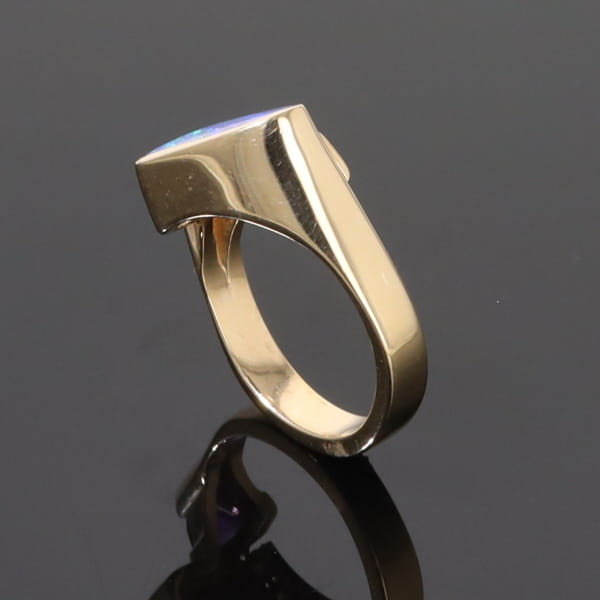 Opal Rings Geometric Inlaid with Amethyst and .08ctw Diamonds
