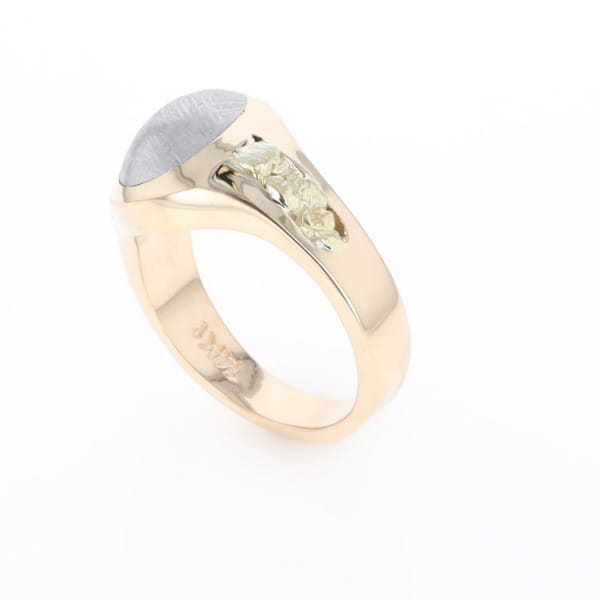 Oval Meteorite Inlaid Ring with Natural Gold Nuggets