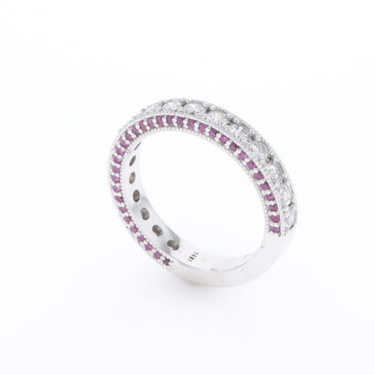 Diamond and Pink Sapphire Wedding Band