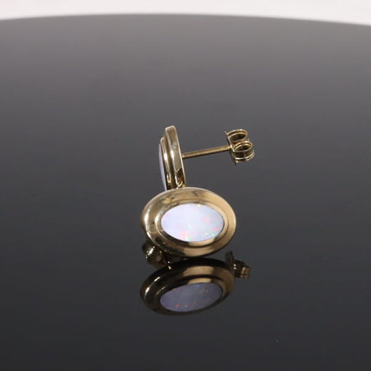 Opal Earrings Oval Inlaid Design Studs