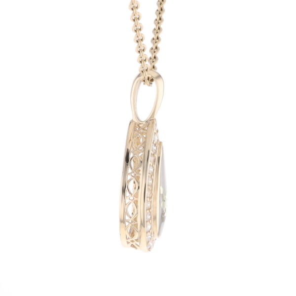 Gold Quartz Pendant Tear Drop Inlaid .42ctw Diamond Halo Design