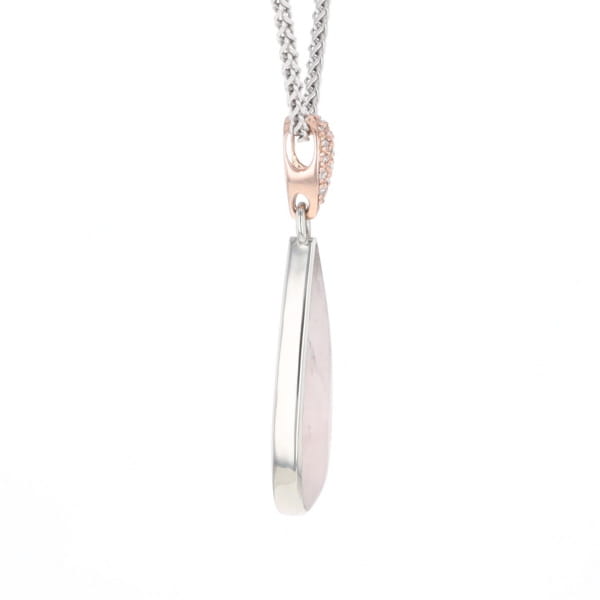 Rose Quartz Teardrop Inlaid Pendant with .11ctw diamonds