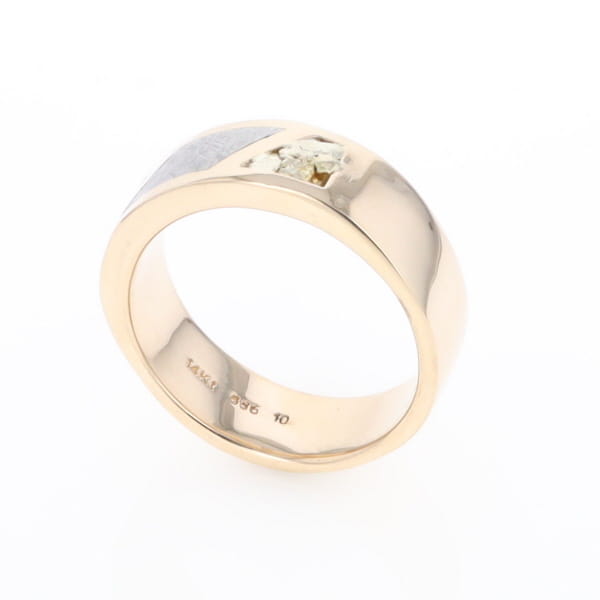 Meteorite Ring, Center Inlaid & Natural Nugget Sides