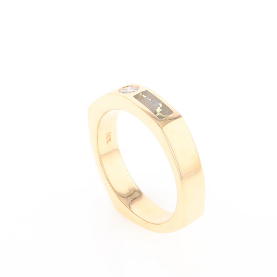 Gold Quartz Ring Double Sided Inlaid Design with .10ct Round Diamond G2