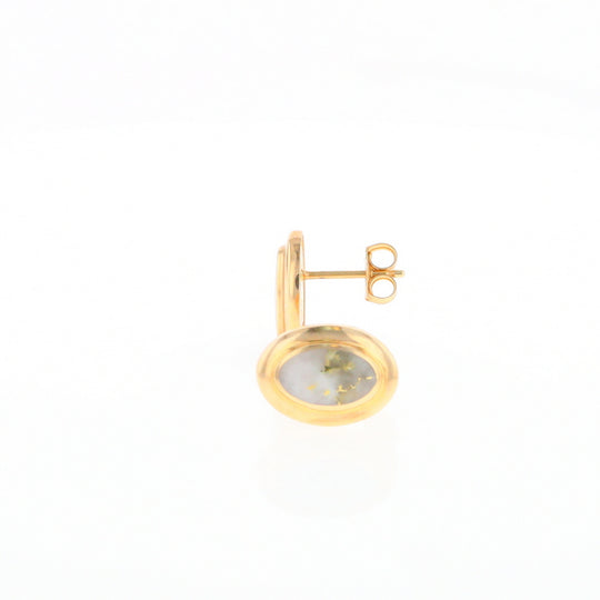Gold Quartz Earrings Oval Inlaid Design Studs G2