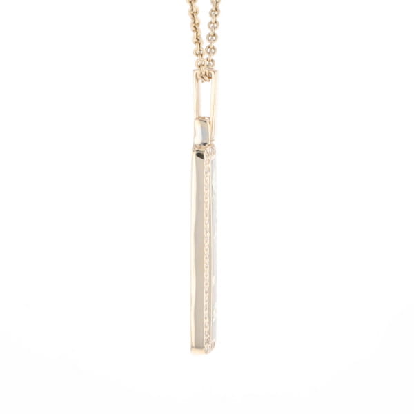 Gold Quartz Necklace, Rectangle Inlaid, .27ctw Diamond Halo Pendant
