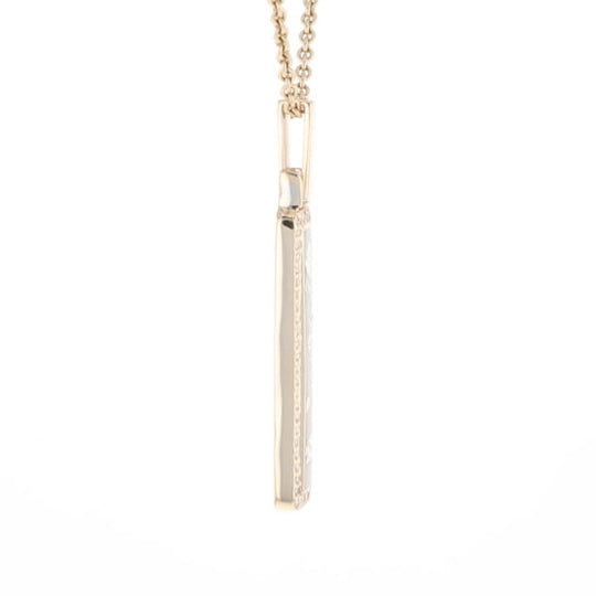 Gold Quartz Necklace, Rectangle Inlaid, .27ctw Diamond Halo Pendant