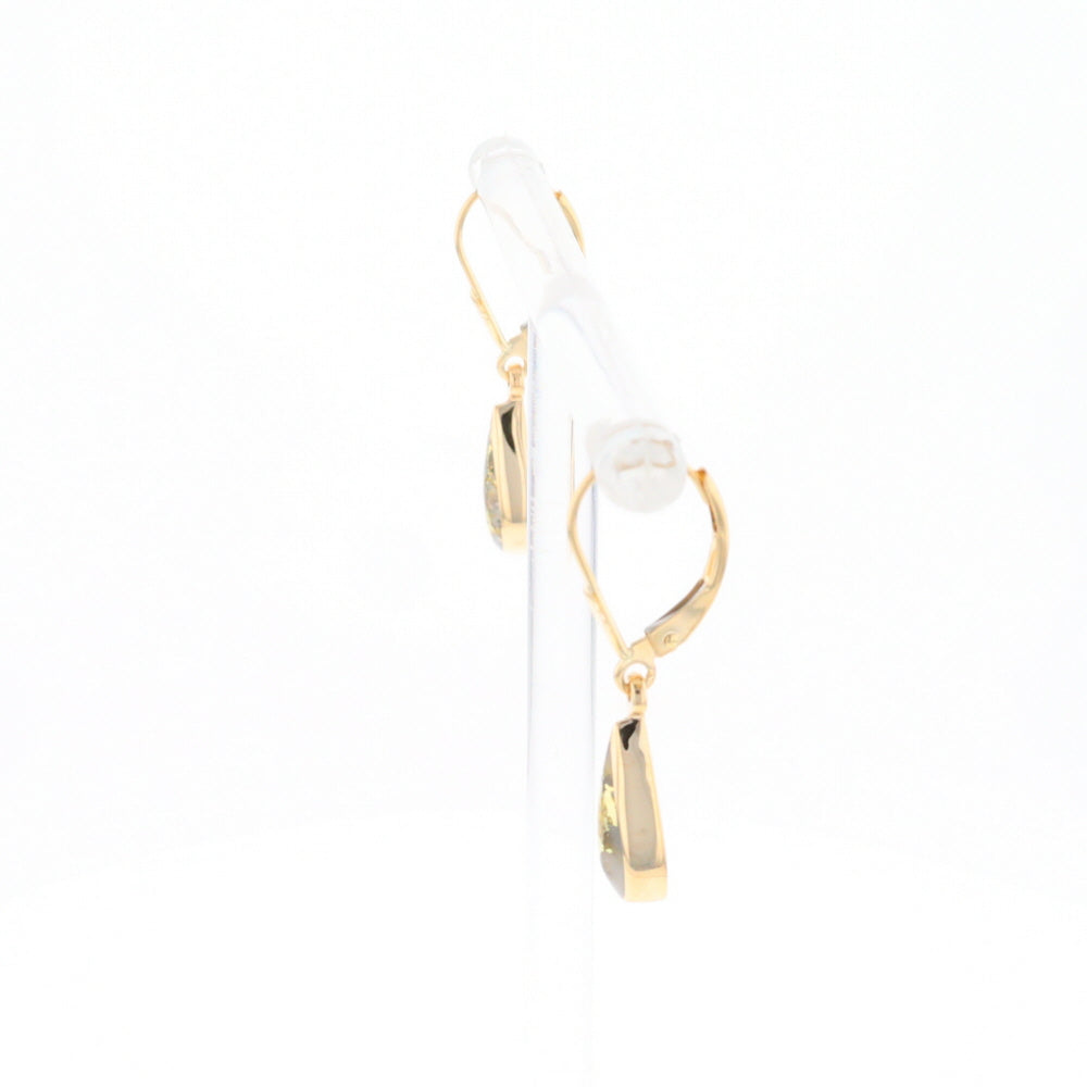 Gold Quartz Earrings Tear Drop Inlaid Lever Backs