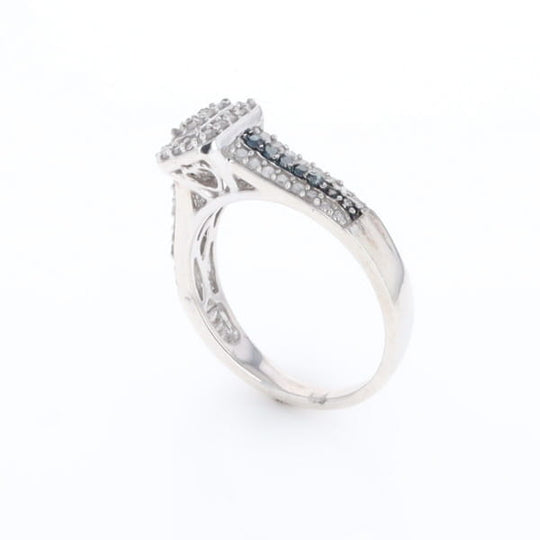 Blue & White Diamond Rectangle Cluster Ring