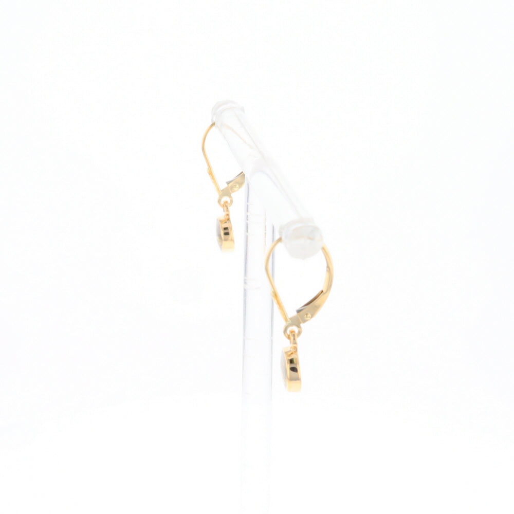 Gold Quartz Earrings Round Inlaid Design Lever Backs