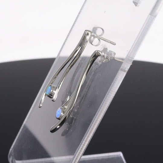 Opal Earrings Round Inlaid Double Curved Bar Design Studs