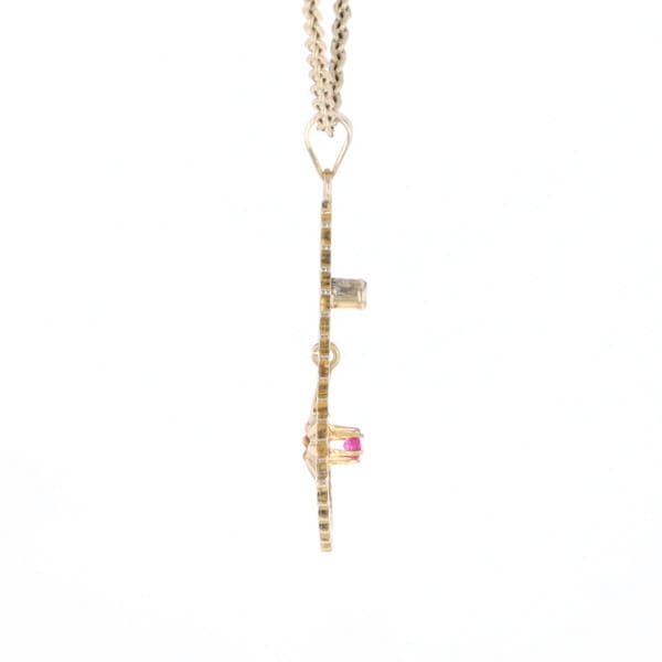 Vintage Buttercup Dangle Ruby Scrollwork Pendant