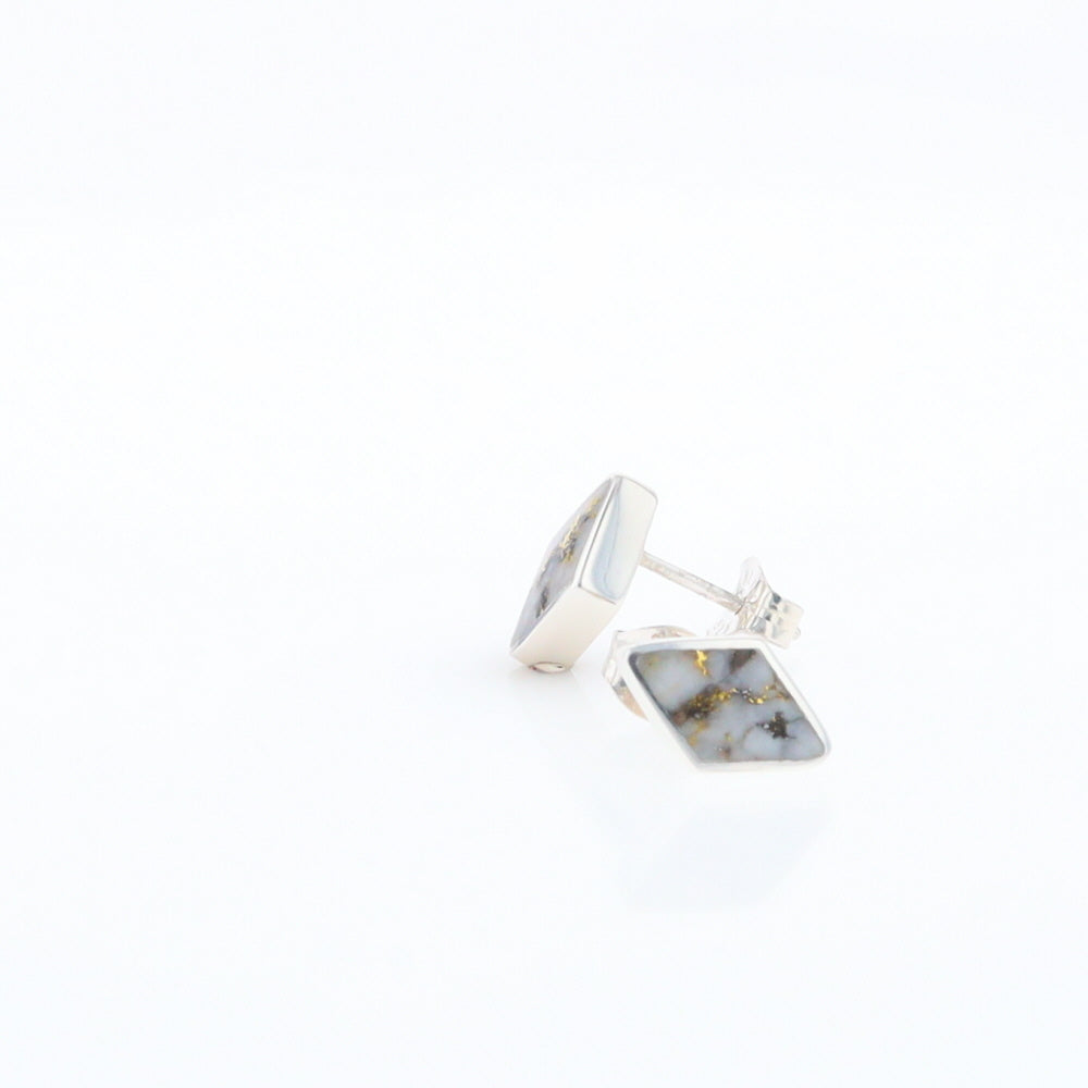 Sterling Silver Gold Quartz Inlaid Diamond Stud Earrings - G3