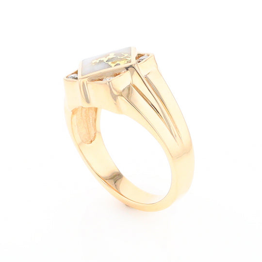 Gold Quartz Mens Ring with Diamond Accents