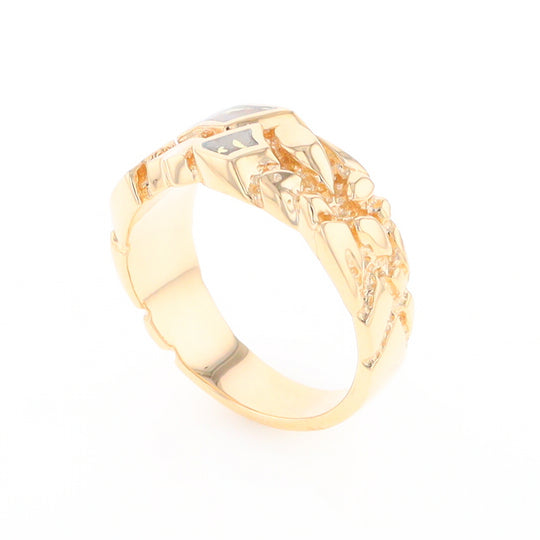 Gold Quartz Ring 3 Section Inlaid Nugget Design Band