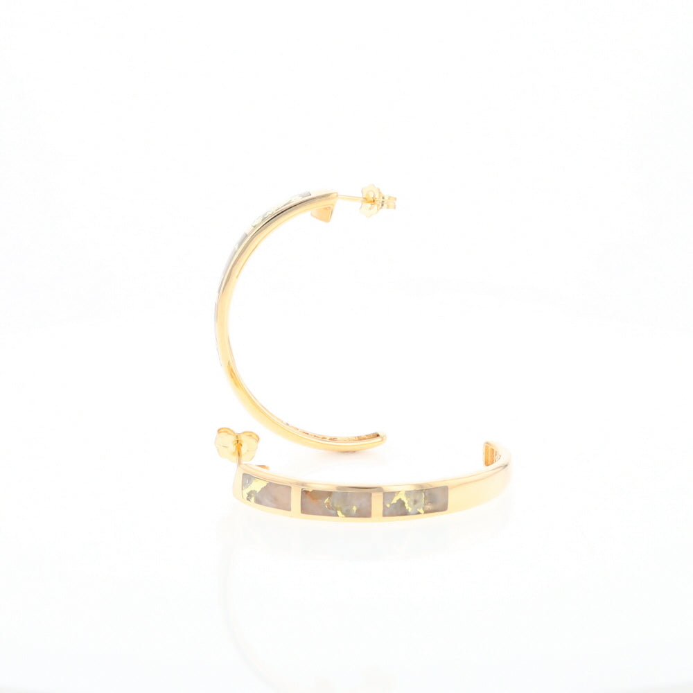 Gold Quartz Hoop Earrings 3 Section Inlaid Design G2