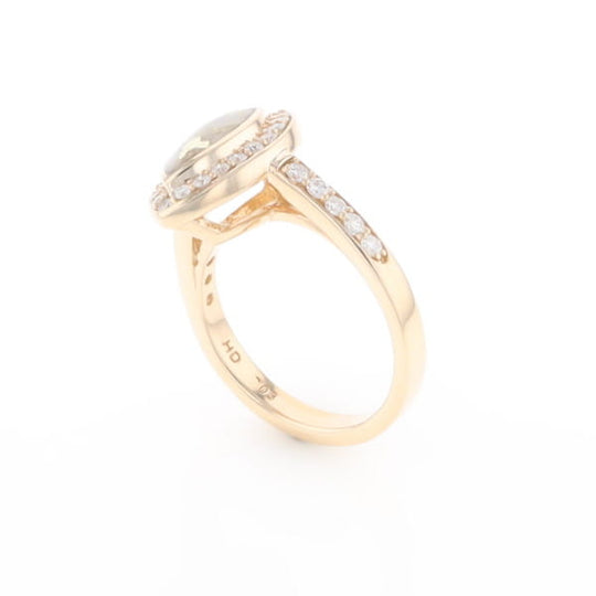 Marquise Gold Quartz Inlaid Ring with 0.65ctw Diamond Halo