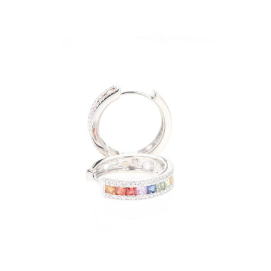 Multi-color Sapphire Hoop Earrings with Diamond Accents
