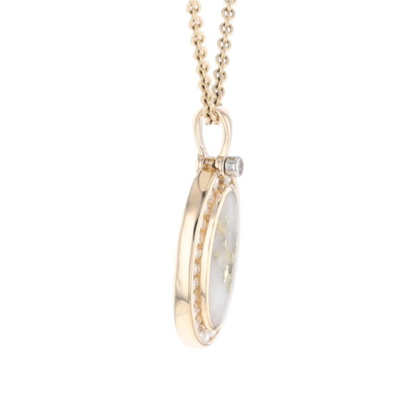 Gold Quartz Necklace .37ctw Halo Diamond Oval Inlaid Pendant
