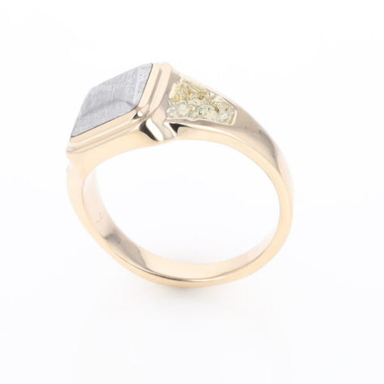 Meteorite Ring Square Inlaid Center Design with Natural Nugget Sides