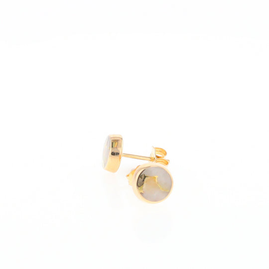 Gold Quartz Earrings Round Inlaid Studs