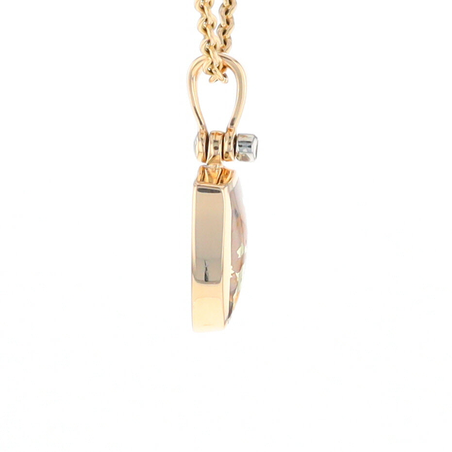 Gold Quartz Necklace Shield Shape Inlaid Pendant with .02ct Diamond