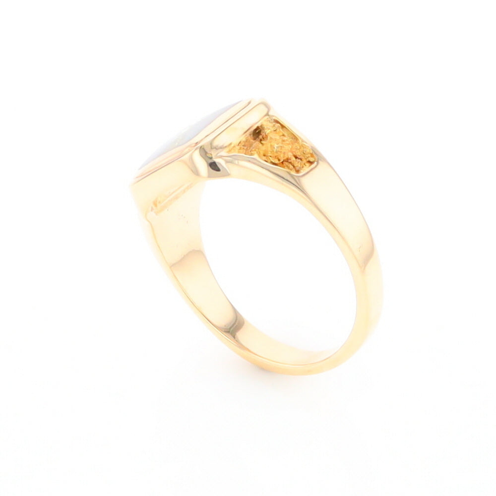 Gold Quartz Ring Square Inlaid Center Design with Natural Nugget Sides