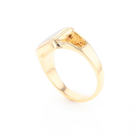 Gold Quartz Ring Square Inlaid Center Design with Natural Nugget Sides