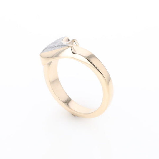 Meteorite Ring Boat Sail Inlaid Design with .04ctw Round Diamond