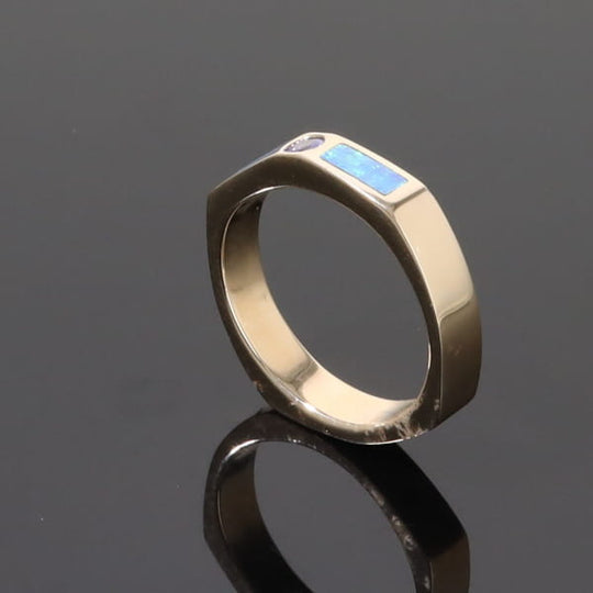 Opal Rings 2 Section Inlaid Design with Round Tanzanite