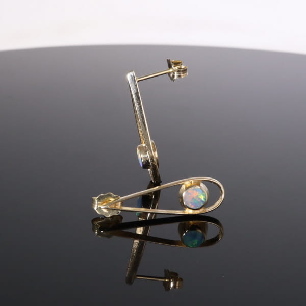 Opal Earrings Round Inlaid Open Tear Drop Design Studs