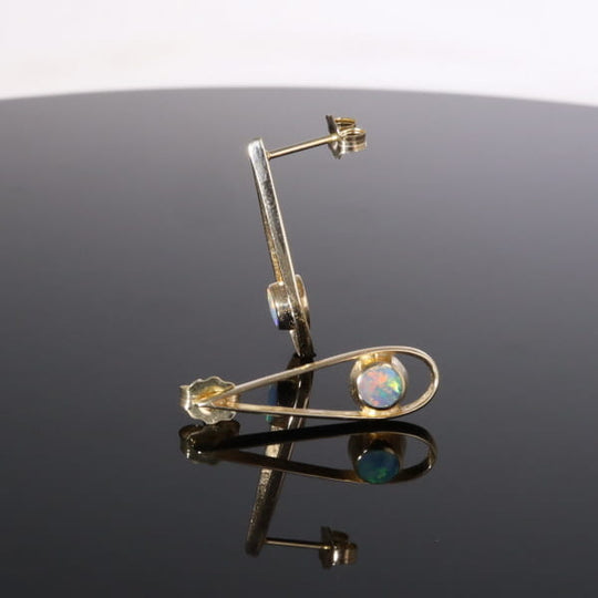 Opal Earrings Round Inlaid Open Tear Drop Design Studs
